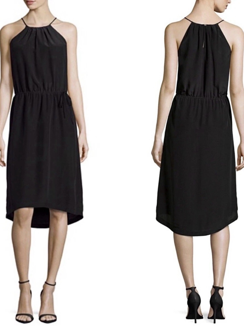 NWT Joie Florilege Silk Dress Small Caviar Black Halter High Low Midi $348